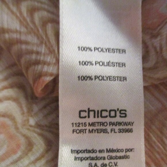 Chico's Women's multi Colored Pink Brown Sheer 3/4 Sleeve Button Side Tunic Top - Picture 6 of 6